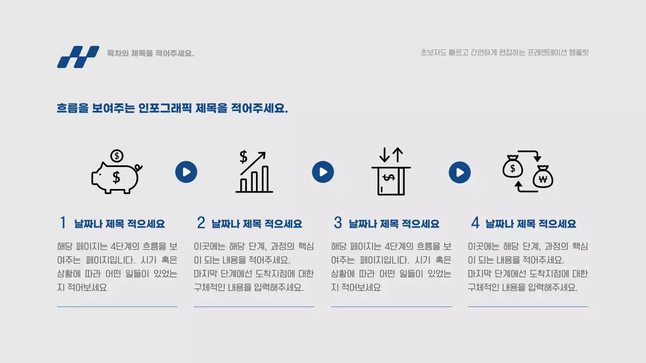 파랑과 회색의 빠르고 간단하게 편집하는 심플한 프레젠테이션 보고서
