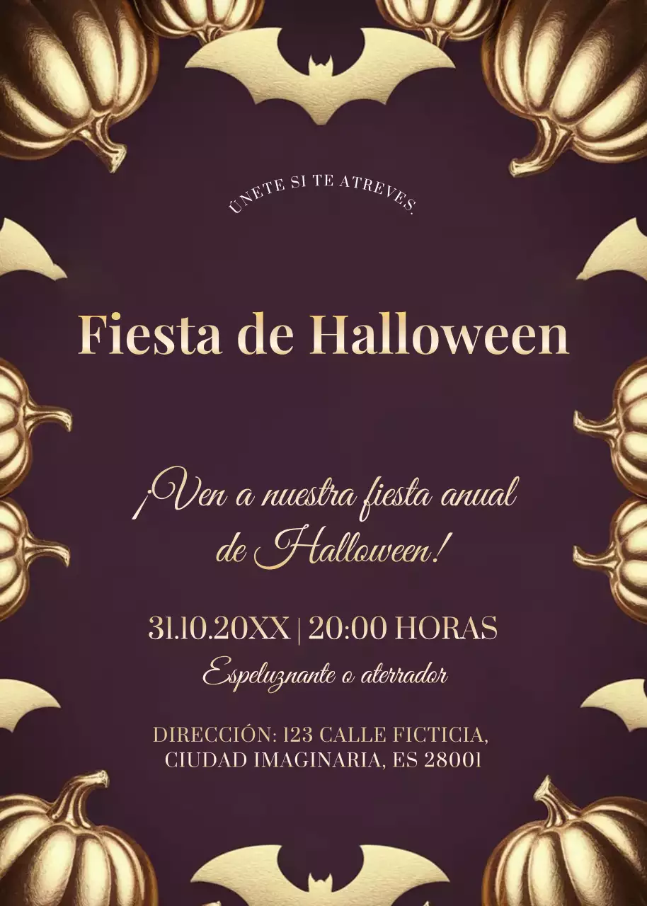 Invitación de Halloween vintage dorada