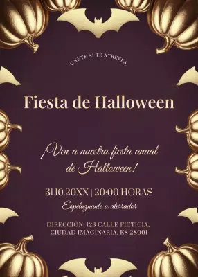 Invitación de Halloween vintage dorada