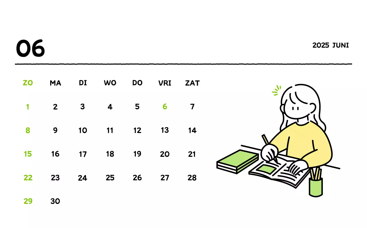 Geïllustreerde kalender met een mooie lijnstijl
