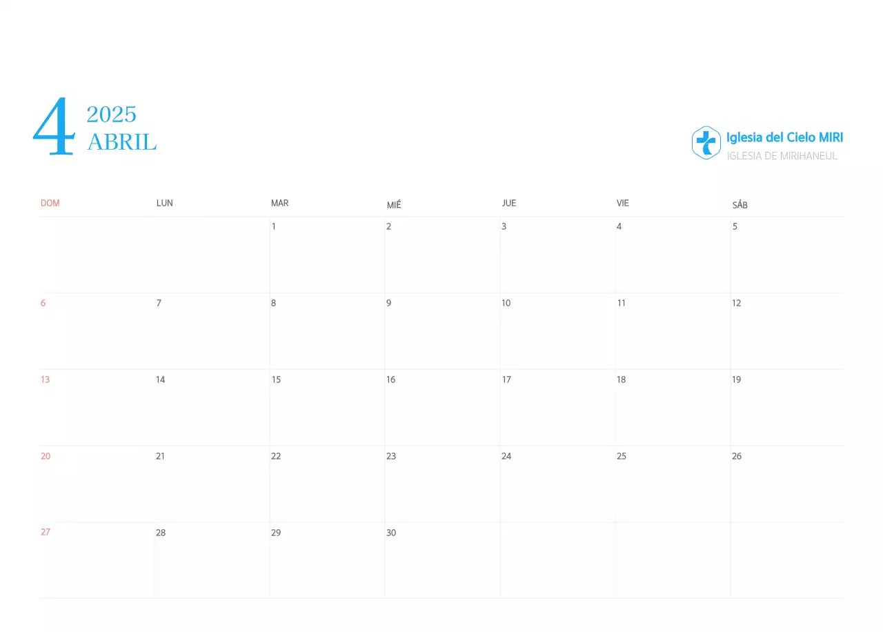 Calendario eclesiástico azul de concepto moderno