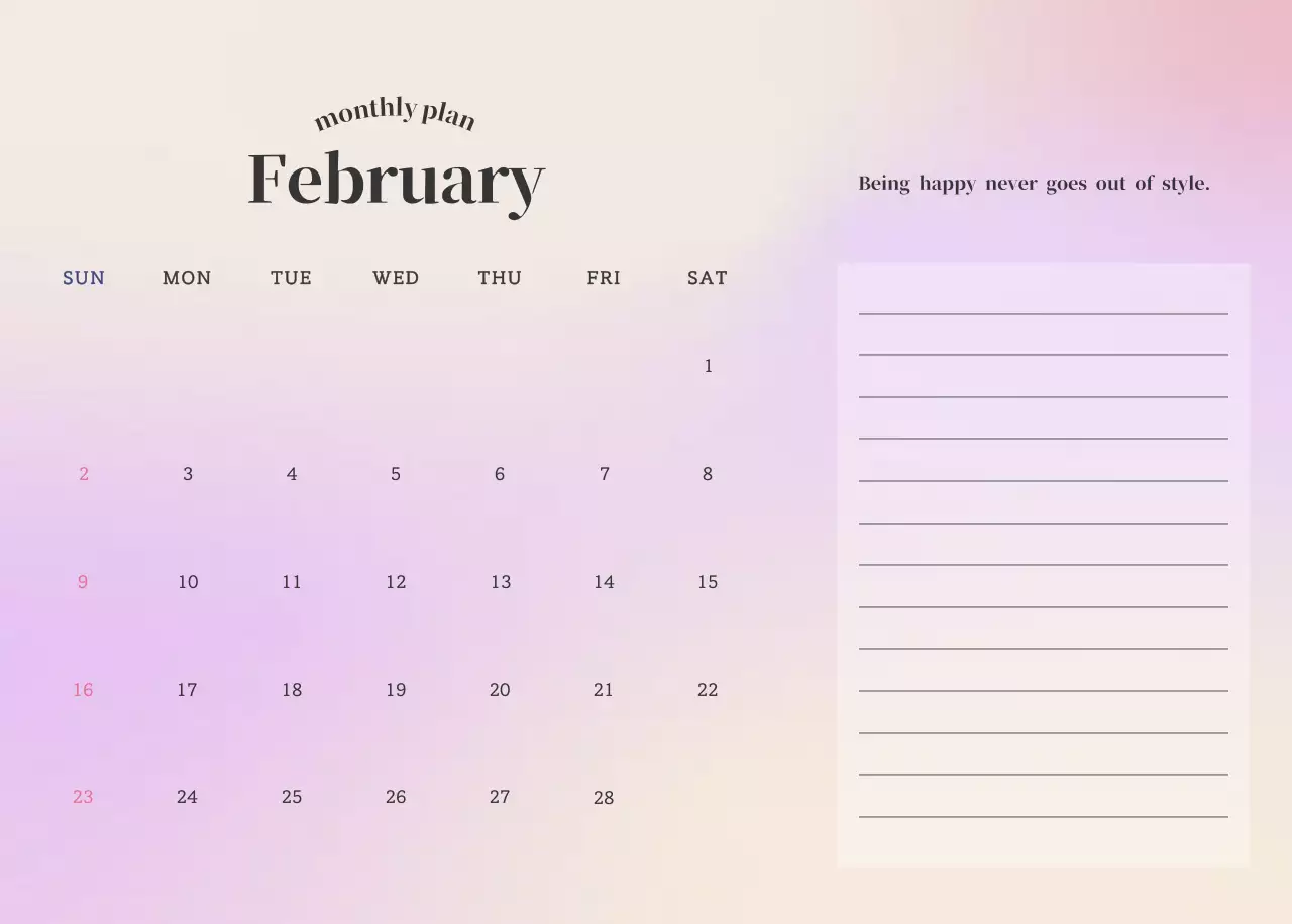 Gradient Minimalist Calendar