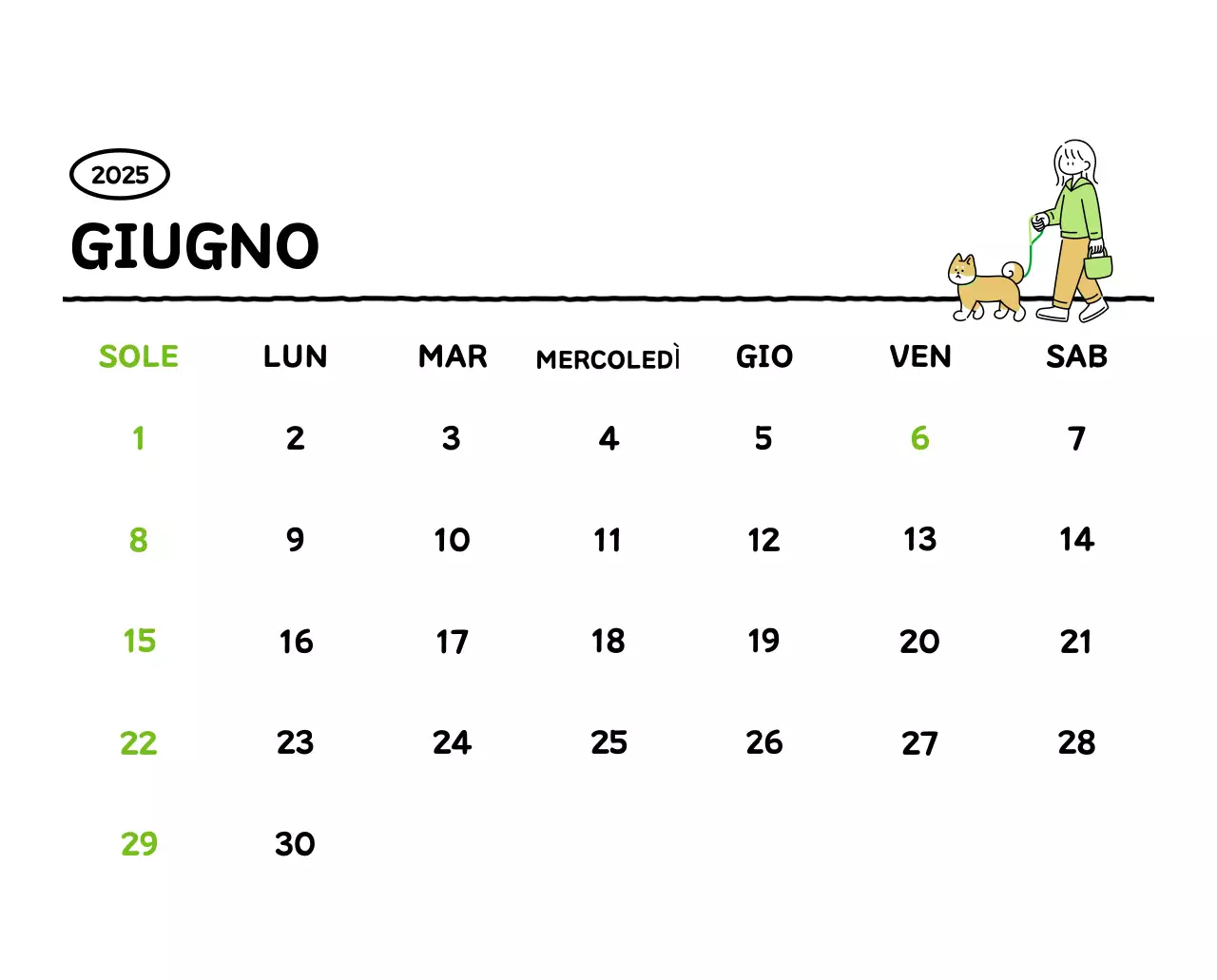 Calendario illustrato con un grazioso stile di linee