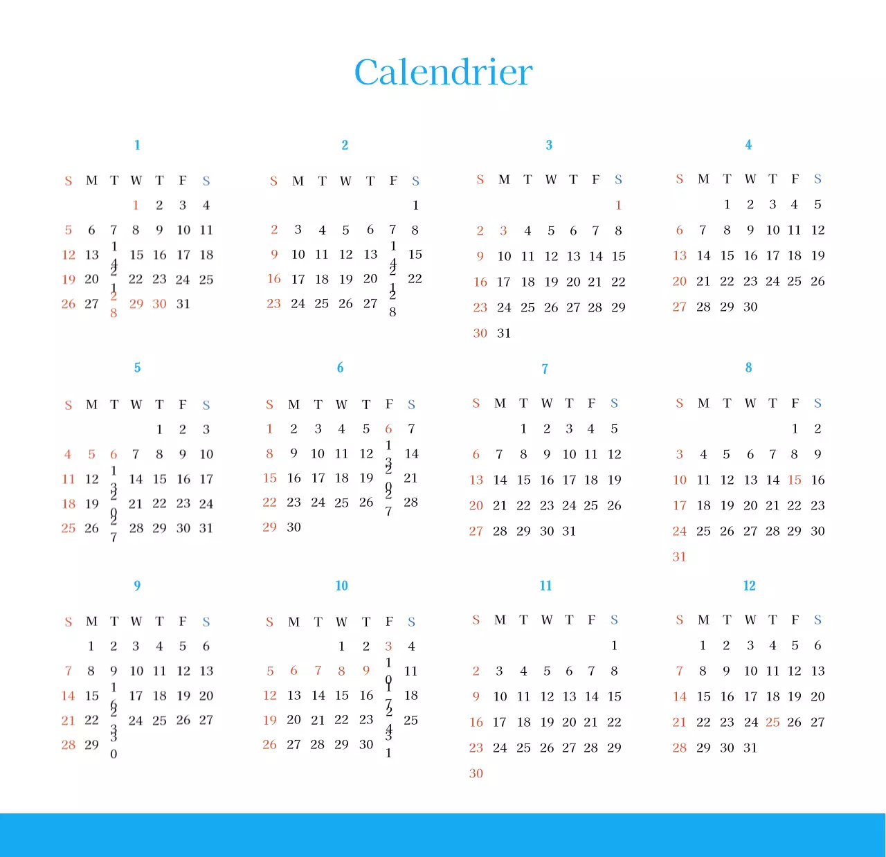 Calendrier d'église moderne bleu