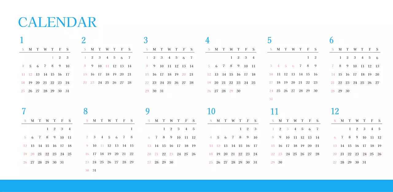 青色のモダンなコンセプトの教会カレンダー