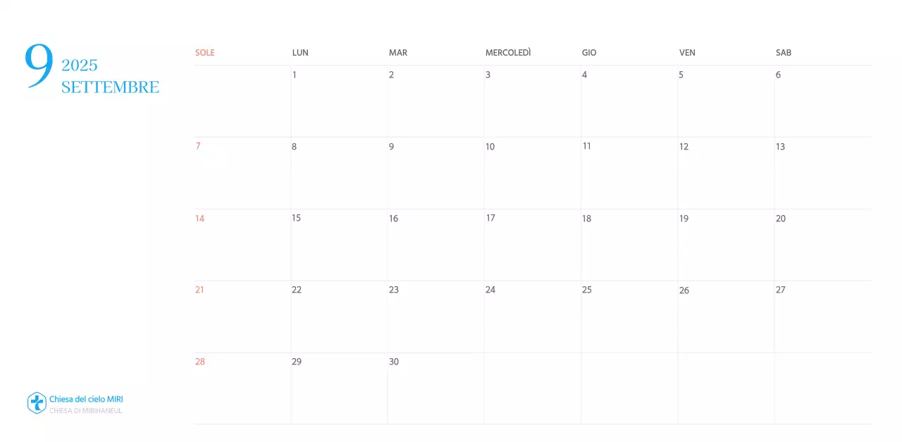 Calendario ecclesiastico blu di concezione moderna