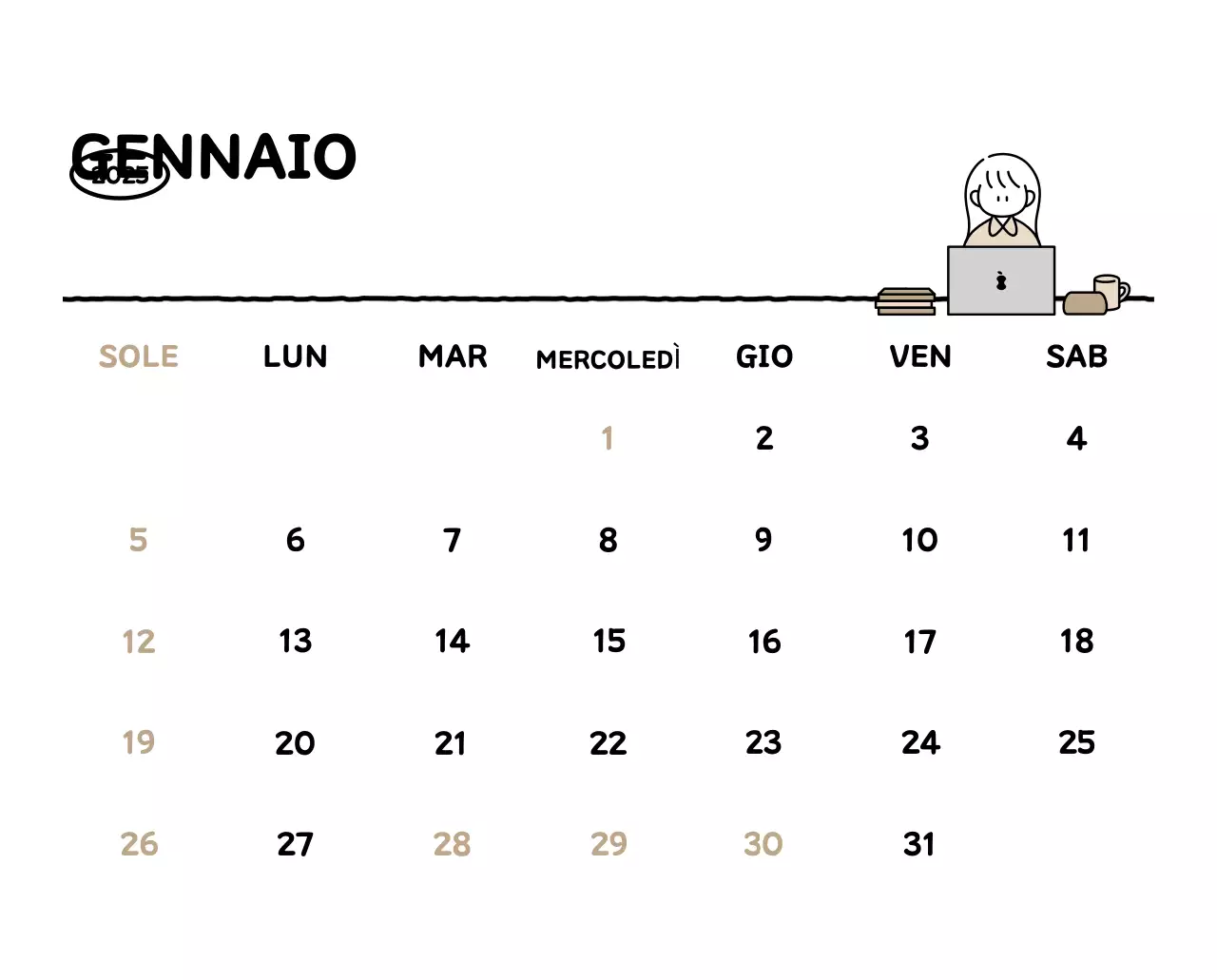 Calendario illustrato con un grazioso stile di linee