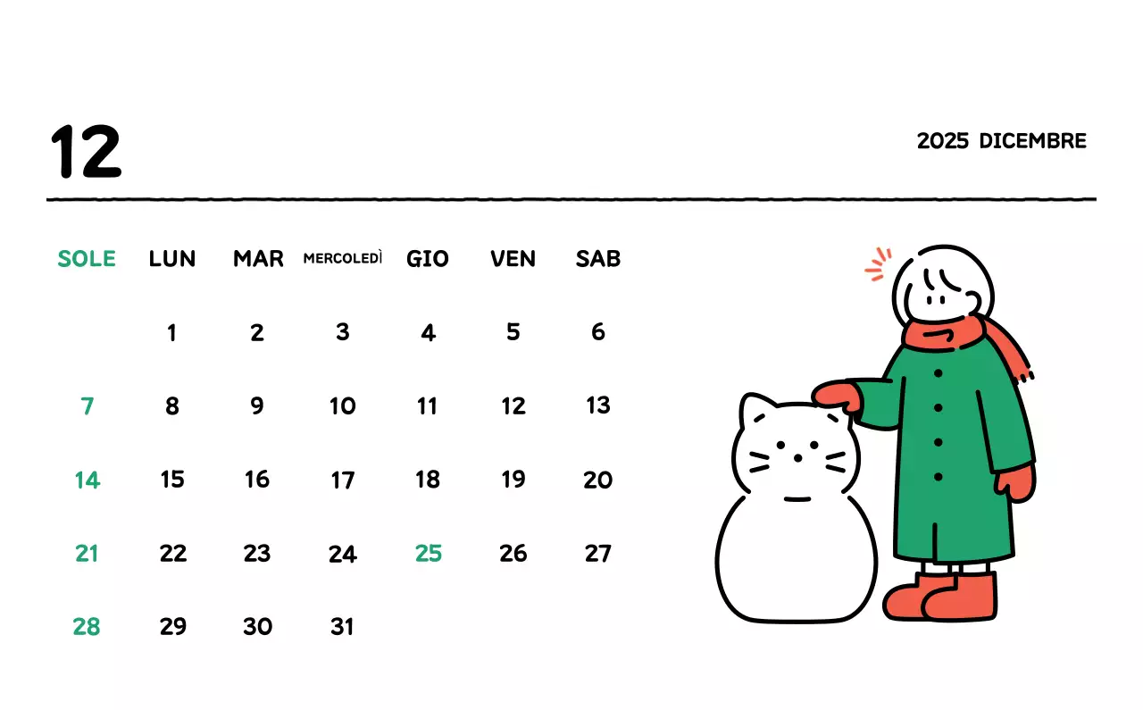 Calendario illustrato con un grazioso stile di linee