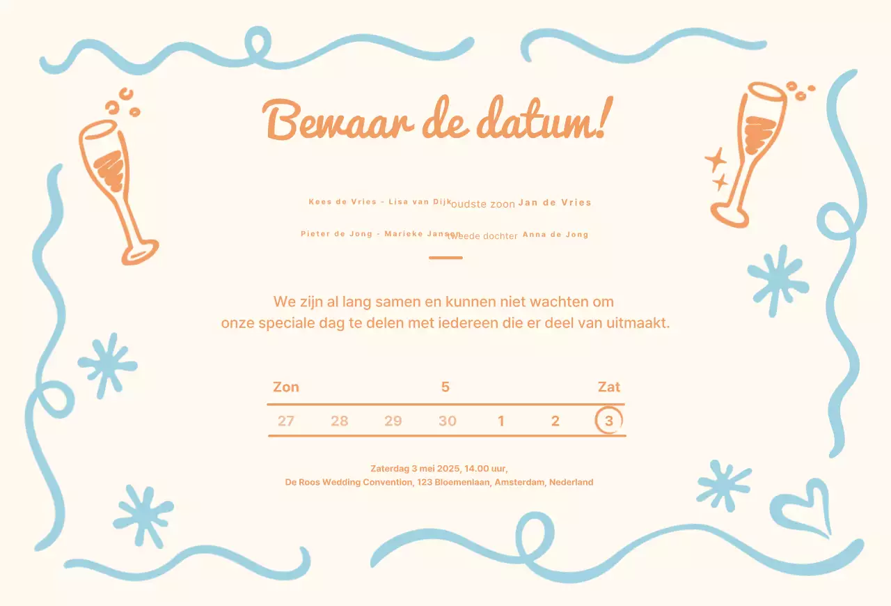 Schattige huwelijksuitnodiging in lichtblauw