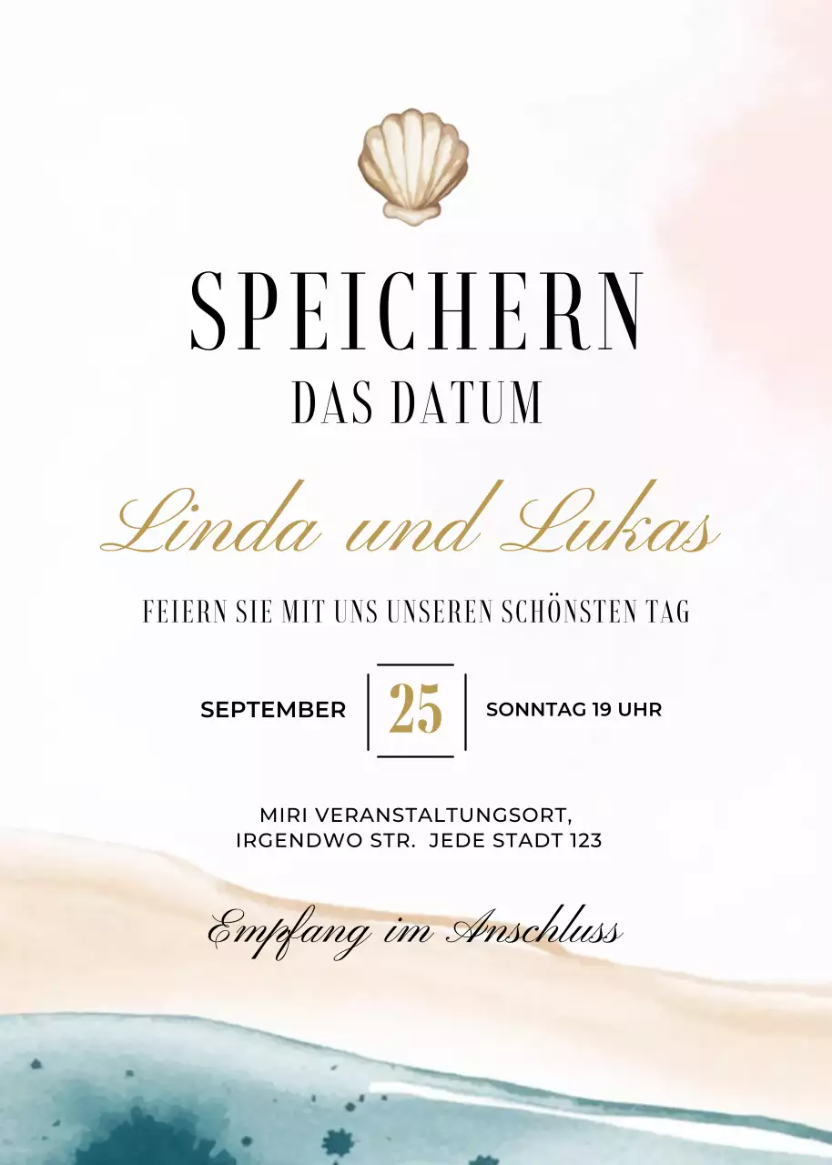 Gold blau orange Hochzeitseinladung eleganter Stil