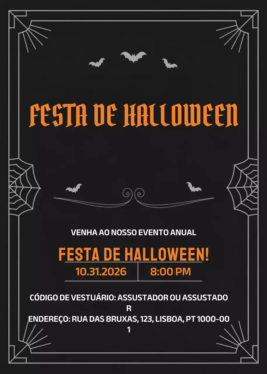 Convite de Halloween gótico preto