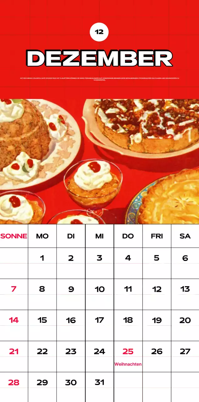 Bunte Kalender mit einer Vielzahl von Retro-Illustrationen