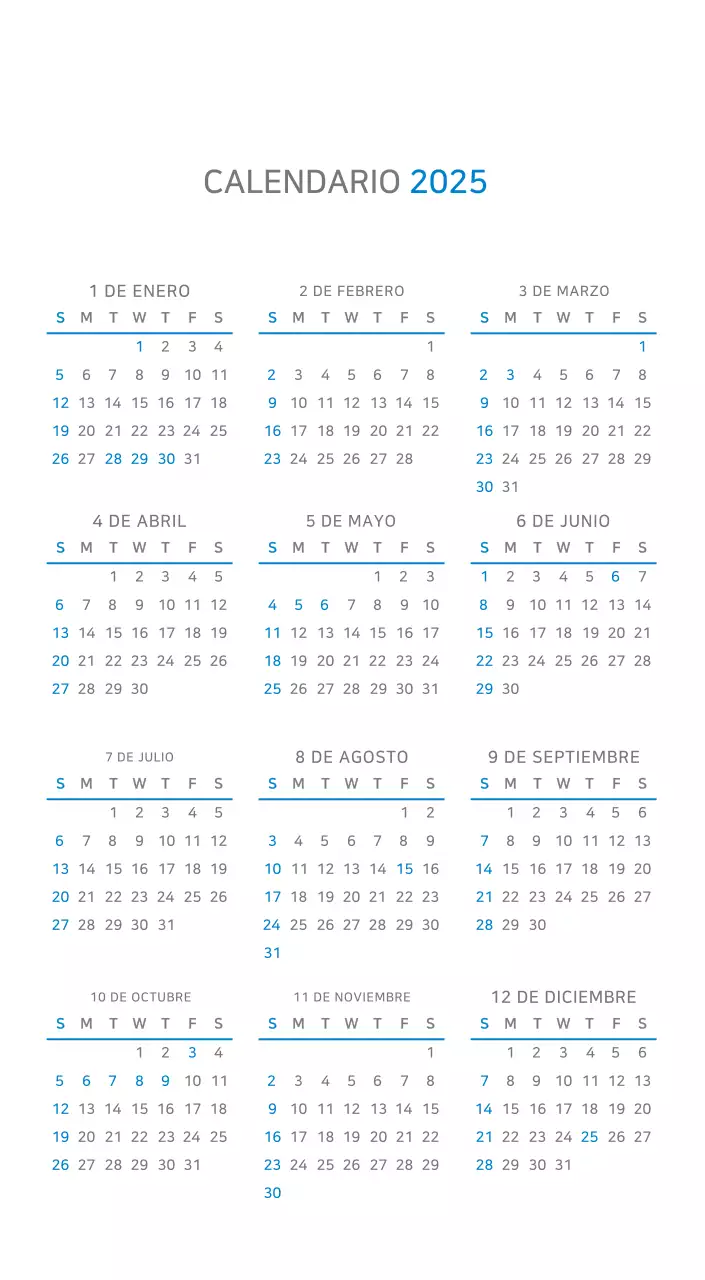 Calendario minimalista azul