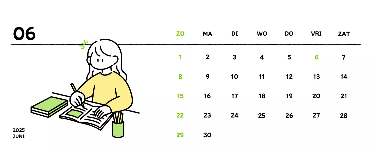 Geïllustreerde kalender met een mooie lijnstijl