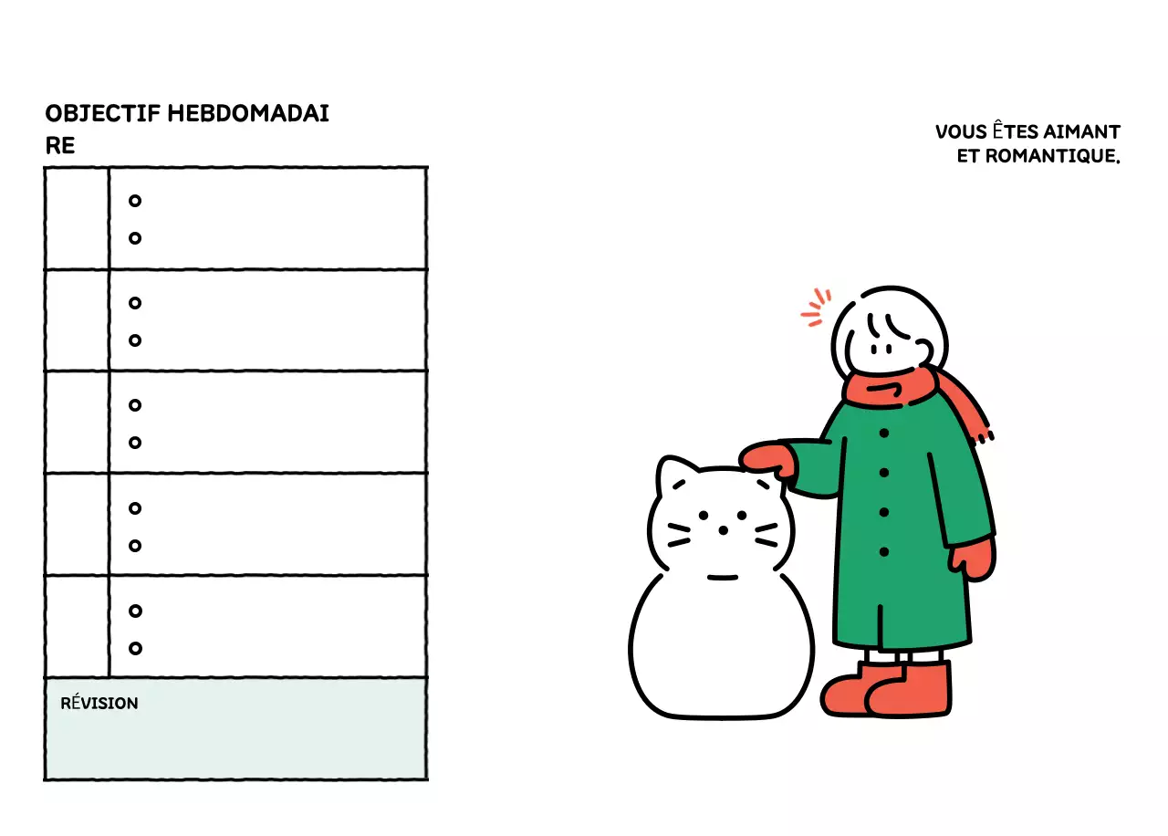 Calendrier illustré avec un joli style de lignes