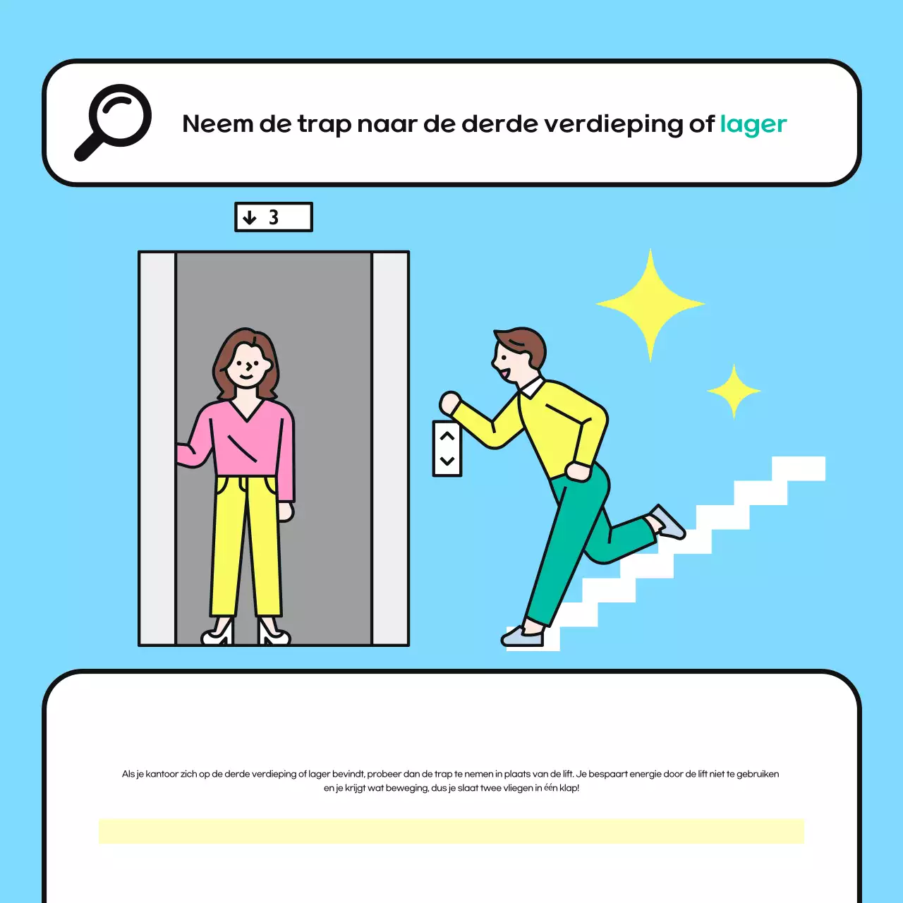 Een lichtblauwe en groene energiebesparingscampagne op de werkplek