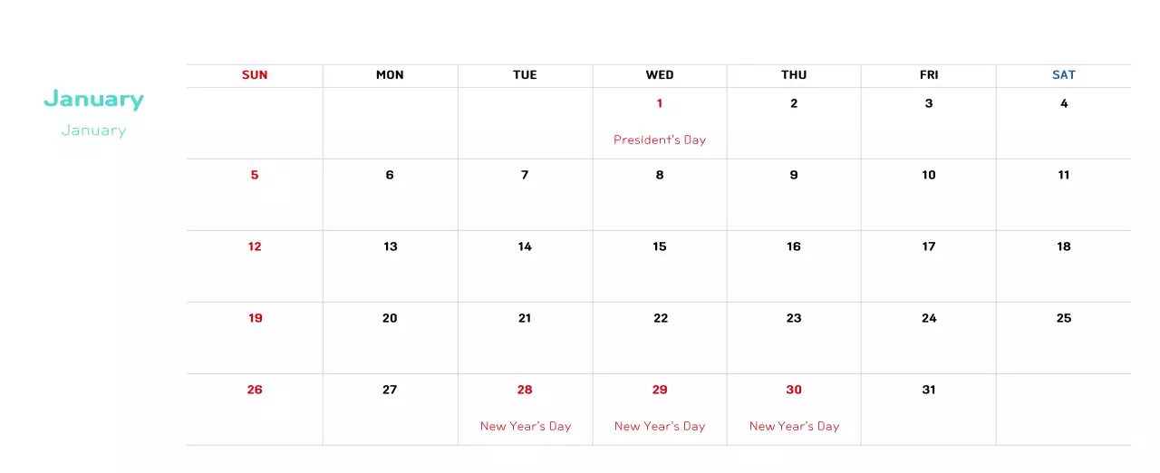 New Year's calendar with a warm, illustrated feel