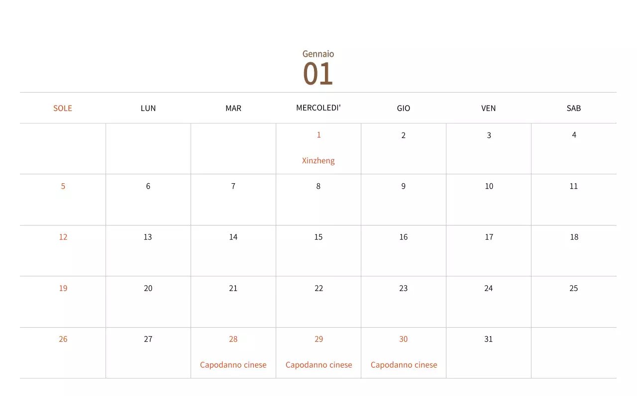 Calendario di Capodanno con una calda illustrazione