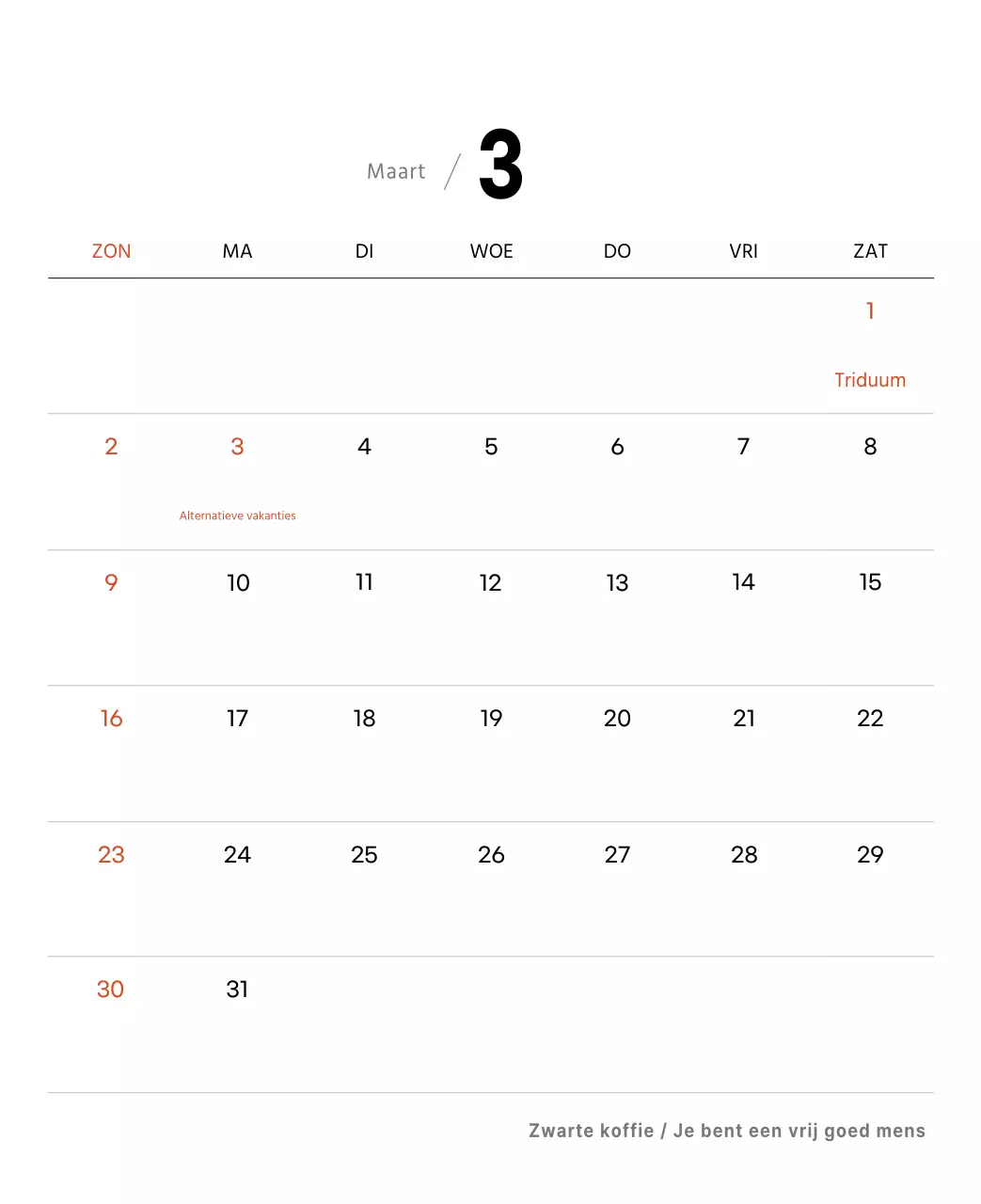 Eenvoudige bureaukalender met koffiefoto's voor cafés in witte tinten