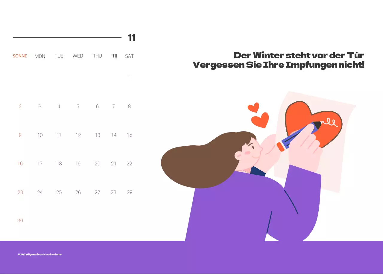 Ein festliches Krankenhaus mit Illustrationen zum Thema Gesundheit und Familie und farbenfrohen Akzenten