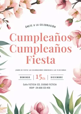 Invitación de cumpleaños floral rosa verde
