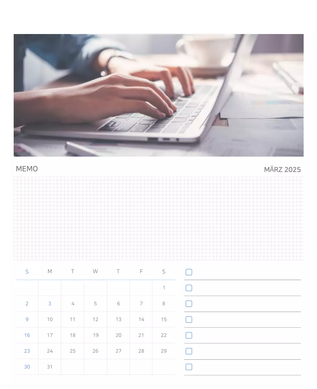 Blauer moderner Kalender Kalender