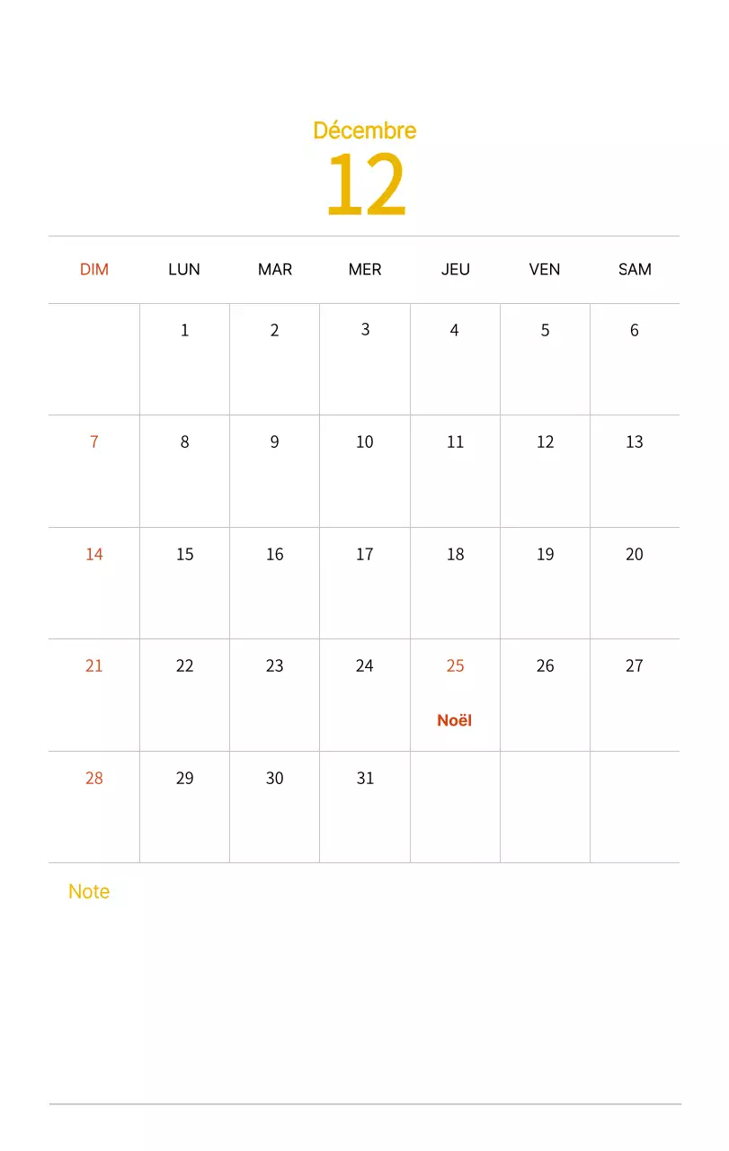 Calendrier du Nouvel An avec illustrations chaleureuses