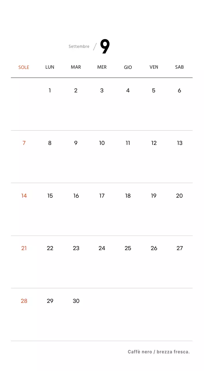 Semplice calendario da tavolo con foto di caffè per bar nei toni del bianco