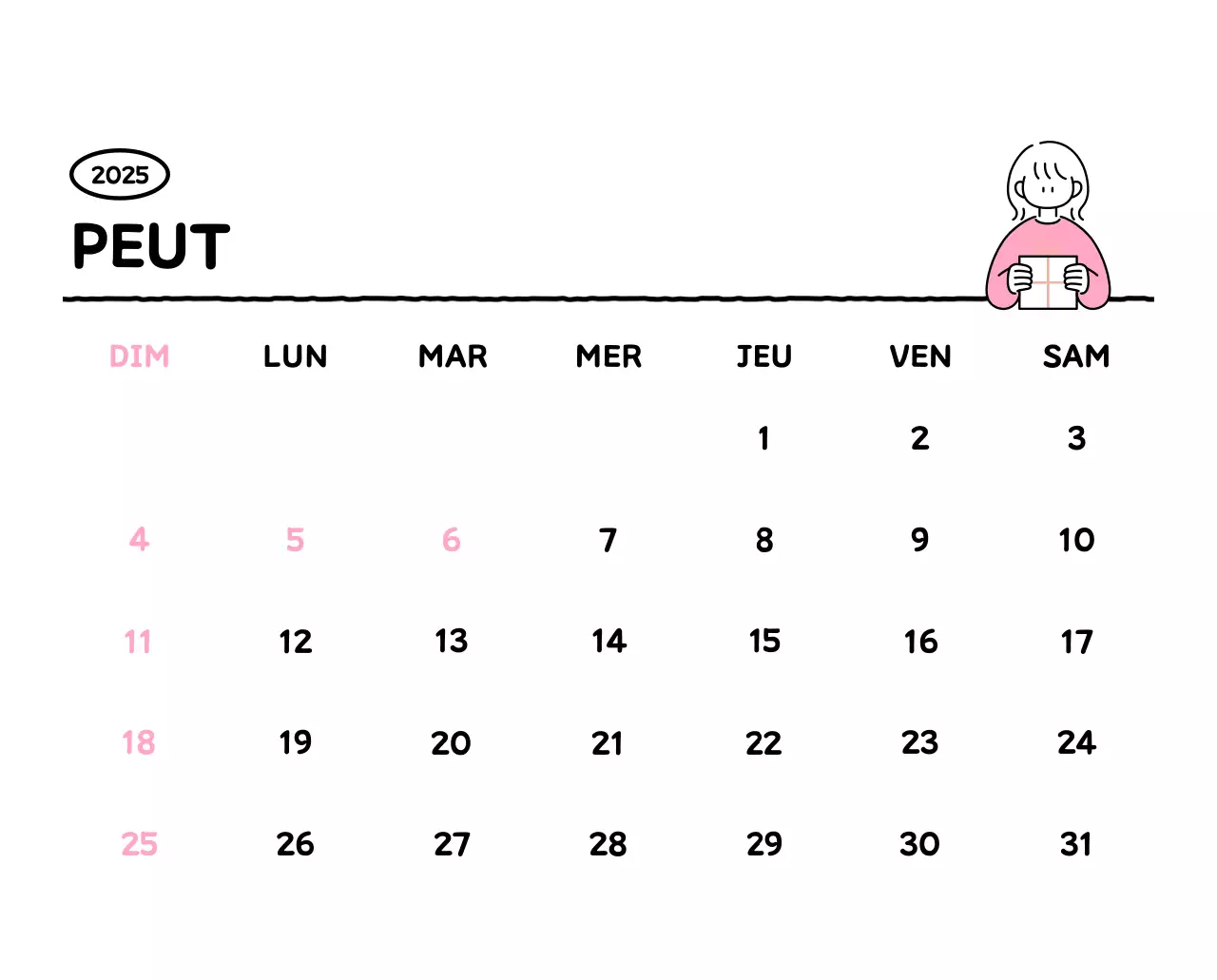 Calendrier illustré avec un joli style de lignes