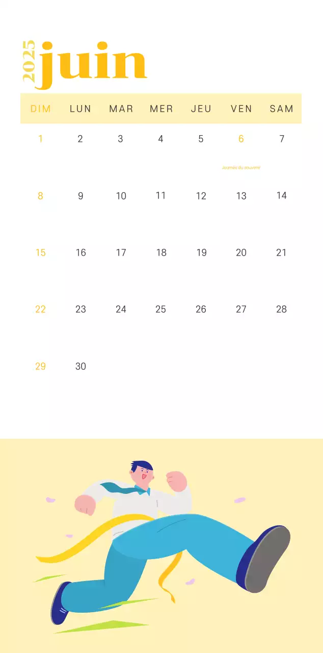 Calendrier avec illustrations de jeunes sur fond jaune-vert