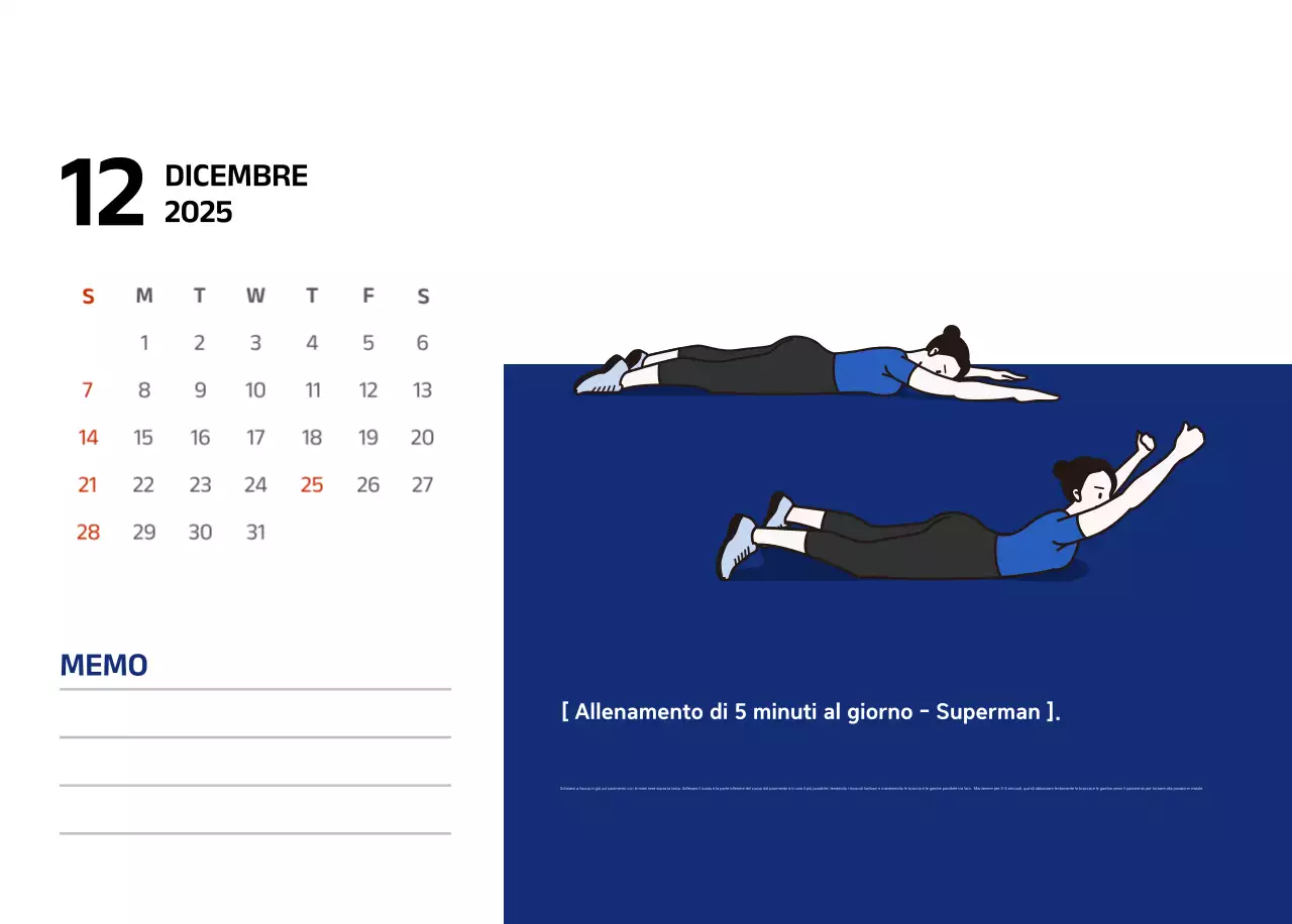 Calendario semplice con illustrazioni blu e pulite