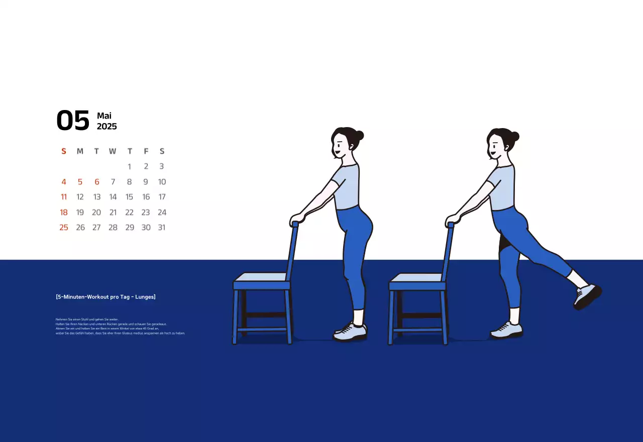 Einfacher Kalender mit blauen, klaren Illustrationen
