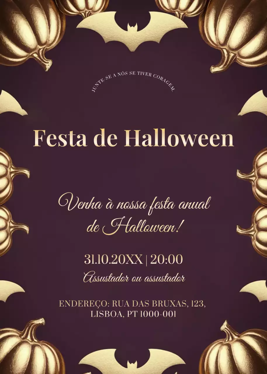 convite de Halloween vintage dourado