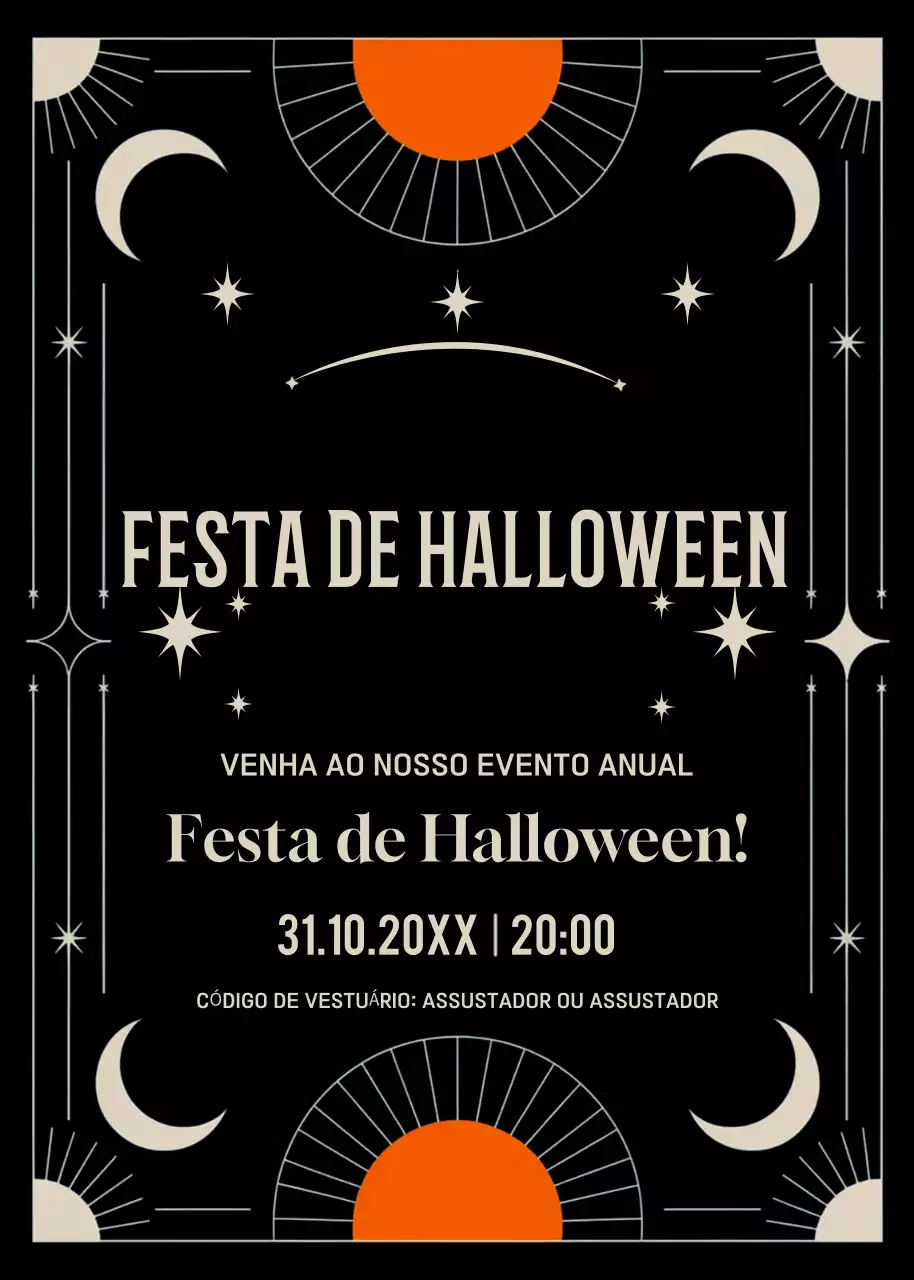 Convite para festa de Halloween preto e laranja