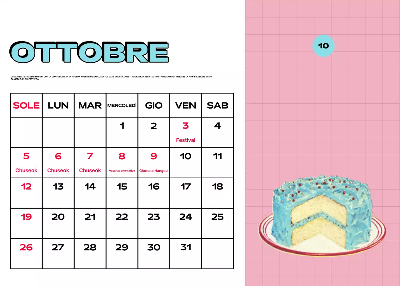 Calendari colorati con una varietà di illustrazioni retrò