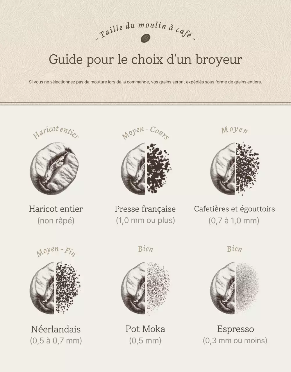 Grains de café vintage beige et marron page de détail