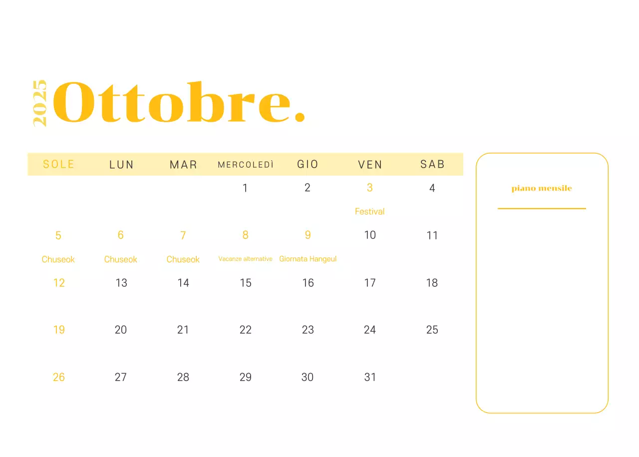 Calendario con illustrazioni giovanili su sfondo giallo-verde