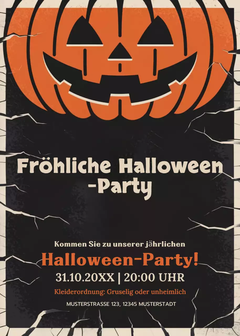orangefarbene Retro-Halloween-Einladung