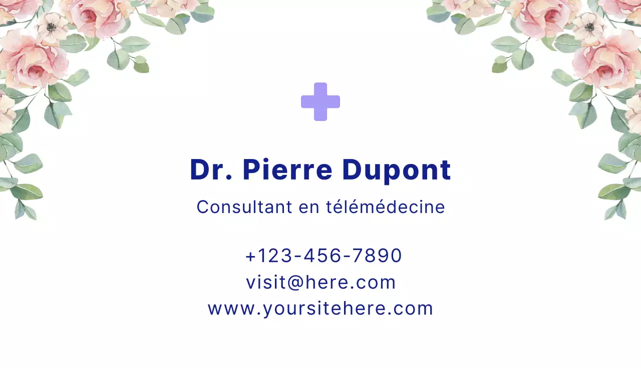 Carte de visite beige lilas télémédecine style romantique