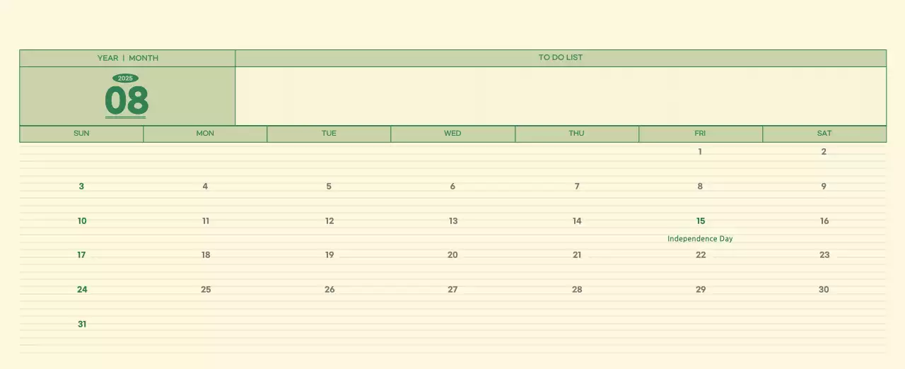 SAT D-Day Notepad Concept Wall Calendar in Green and Light Yellow