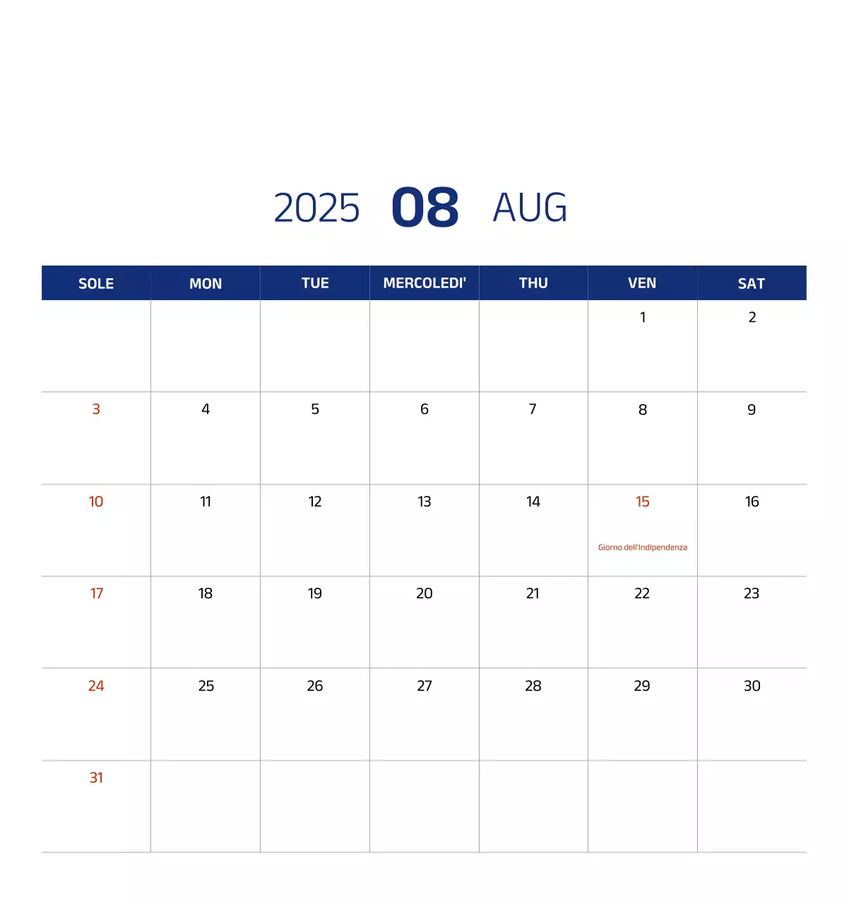Calendario semplice con illustrazioni blu e pulite