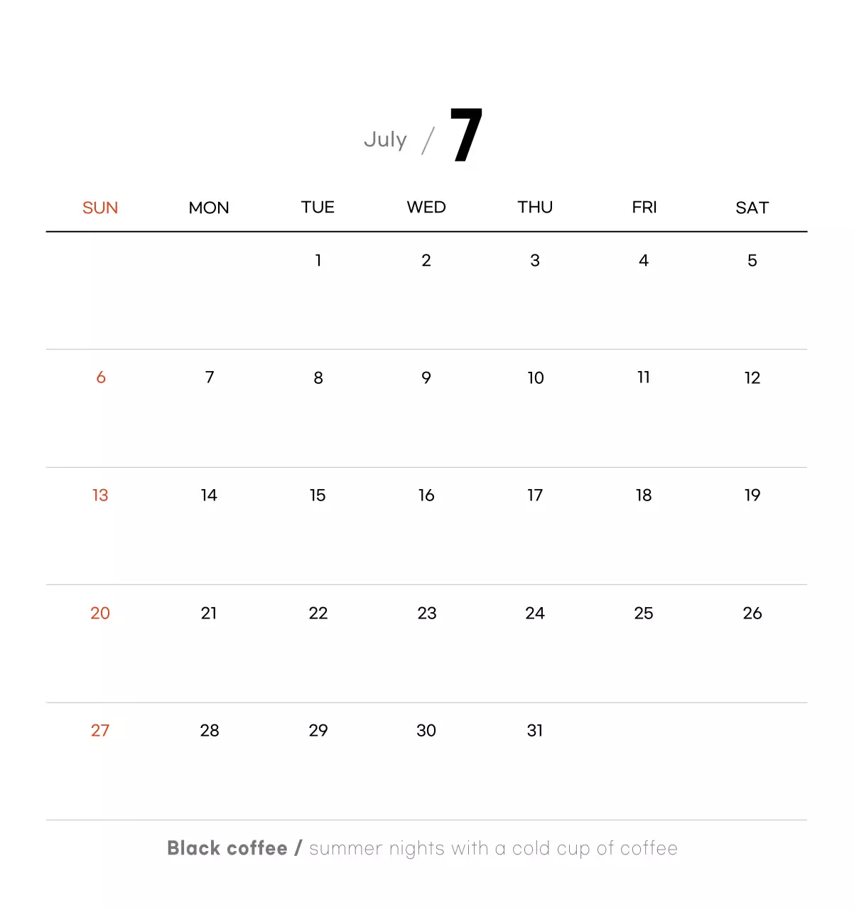 Minimalist coffee calendar