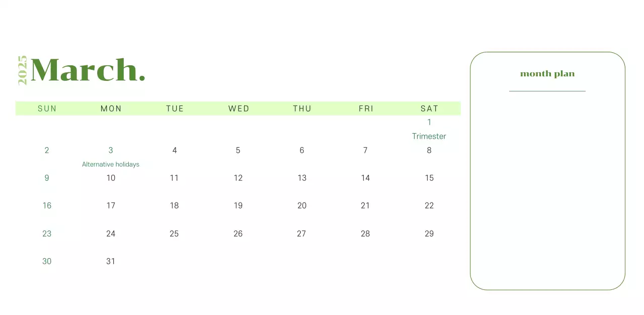 Calendar with youth illustrations on a yellow-green background