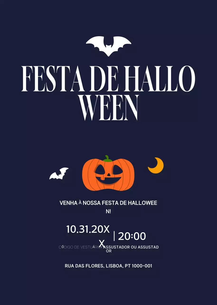 convite de Halloween vintage azul-marinho