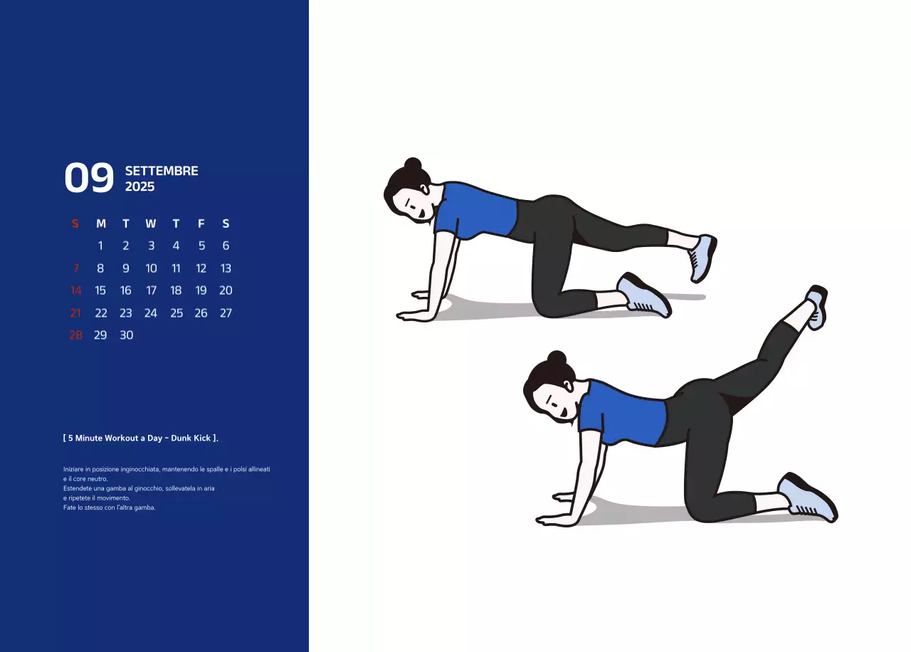 Calendario semplice con illustrazioni blu e pulite