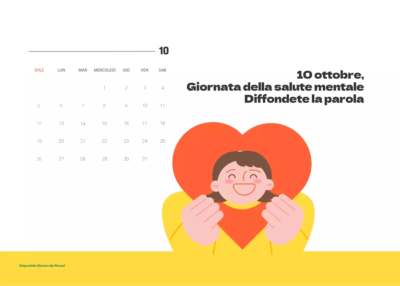 Un ospedale festivo con illustrazioni a tema salute e famiglia e accenti colorati