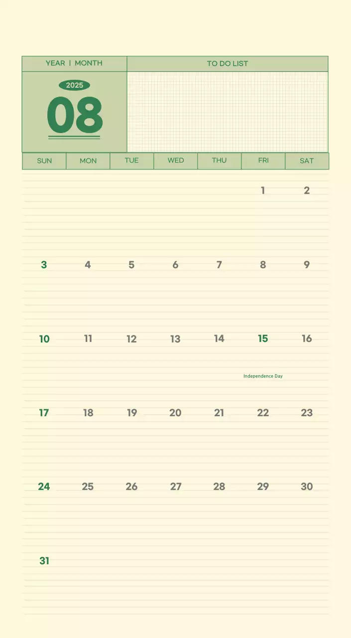 SAT D-Day Notepad Concept Wall Calendar in Green and Light Yellow