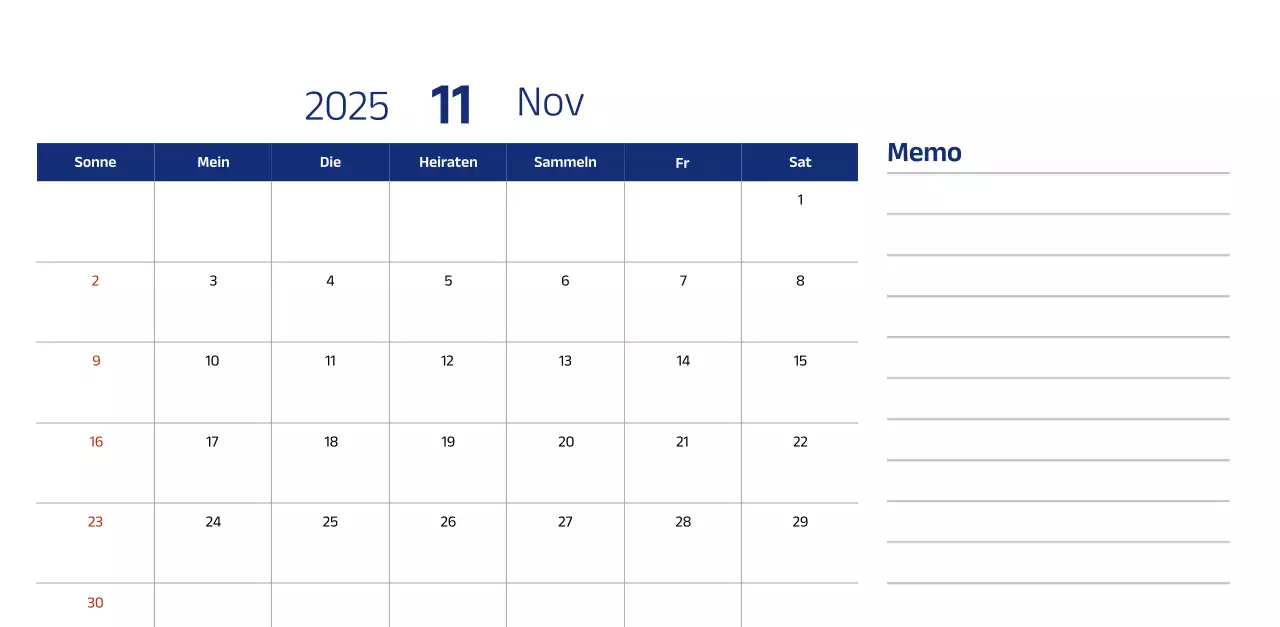 Einfacher Kalender mit blauen, klaren Illustrationen