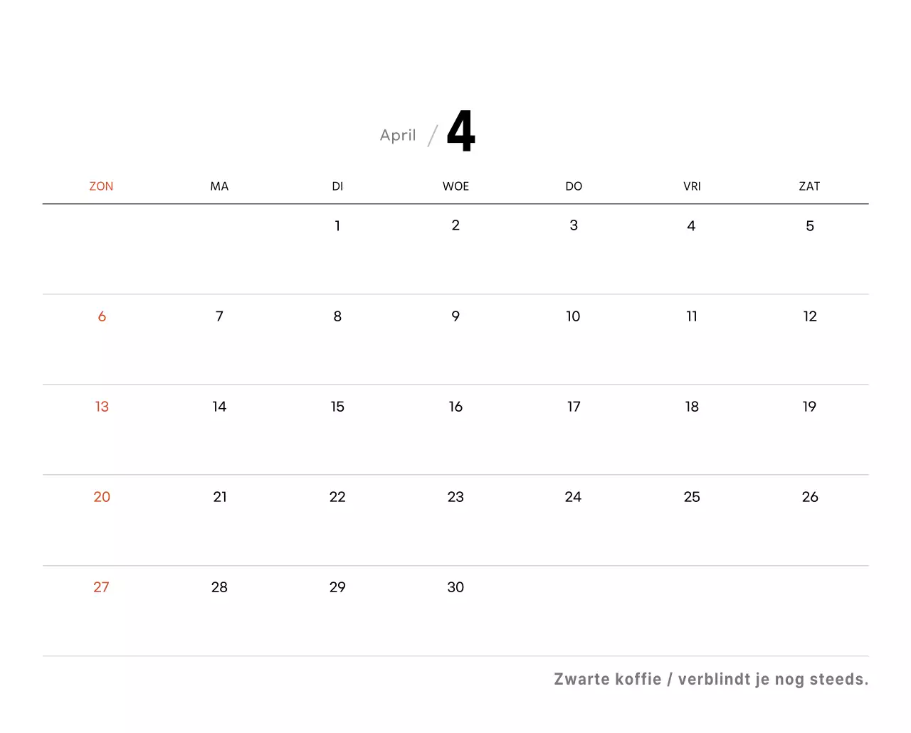 Eenvoudige bureaukalender met koffiefoto's voor cafés in witte tinten