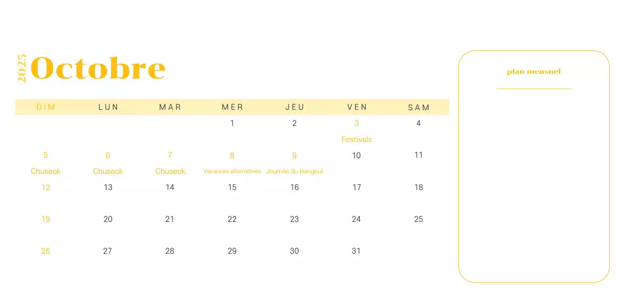 Calendrier avec illustrations de jeunes sur fond jaune-vert